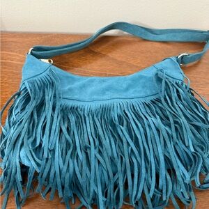 Fringe Teal Shoulder Bag